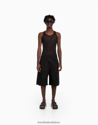 Bershka muži padákové popelínové bermudy čierna oblečenie B86RXX3439 Bershka Slovakia