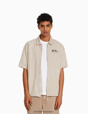 Bershka muži plátenná tielka s krátkym rukávom so zipsom krém oblečenie B86RXX2862 Bershka Nohavice