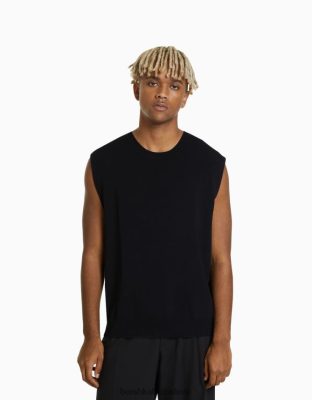 Bershka muži pletené tričko bez rukávov čierna oblečenie B86RXX2826 Bershka Nohavice
