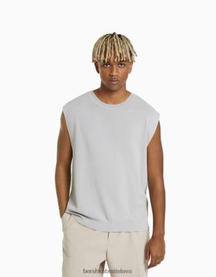 Bershka muži pletené tričko bez rukávov sivá oblečenie B86RXX2825 Bershka Rifle
