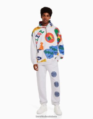 Bershka muži plyšová súprava mikiny a nohavíc s potlačou sivá oblečenie B86RXX3411 Bershka Nohavice