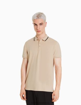Bershka muži pruhované polo s krátkym rukávom ťava oblečenie B86RXX2679 Bershka Nohavice