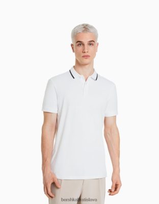 Bershka muži pruhované polo s krátkym rukávom biela oblečenie B86RXX2680 Bershka Slovakia