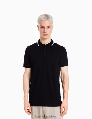 Bershka muži pruhované polo s krátkym rukávom čierna oblečenie B86RXX2678 Bershka Rifle