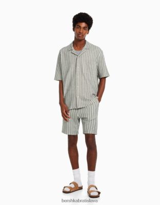 Bershka muži pruhované rustikálne jogger bermudy biela/čierna oblečenie B86RXX3370 Bershka Slovakia