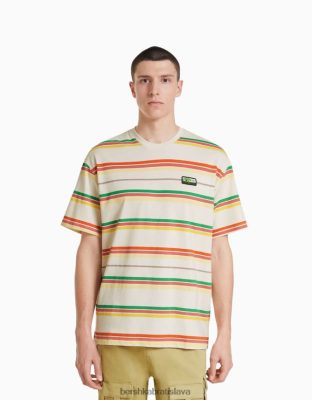 Bershka muži pruhované tričko boxy fit s krátkym rukávom ťava oblečenie B86RXX2715 Bershka Nohavice