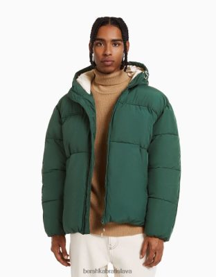 Bershka muži pufer bunda s kapucňou zelená oblečenie B86RXX3089 Bershka Rifle