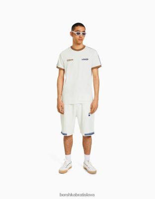 Bershka muži retro športové bermudy uvoľneného strihu off white oblečenie B86RXX3351 Bershka Nohavice
