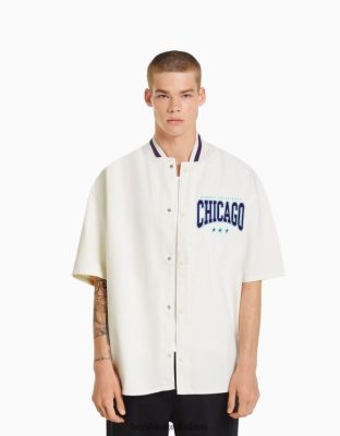 Bershka muži retro športová pruhovaná džínsová košeľa s krátkym rukávom exkluzívne oblečenie B86RXX2885 Bershka Rifle