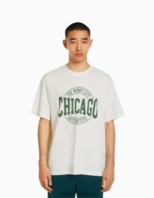 Bershka muži retro športové univerzitné tričko boxy s krátkym rukávom off white oblečenie B86RXX2785 Bershka Slovakia