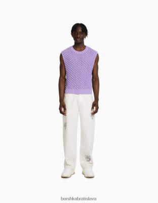 Bershka muži roztrhané vyšívané bavlnené nohavice biela oblečenie B86RXX3264 Bershka Nohavice