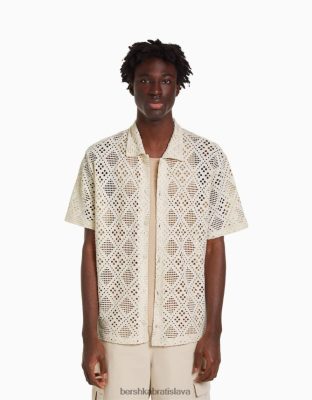 Bershka muži rustikálna košeľa s krátkym rukávom biela oblečenie B86RXX2878 Bershka Slovakia
