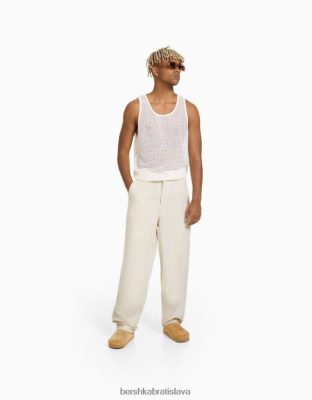 Bershka muži rustikálne tesárske nohavice krém oblečenie B86RXX3222 Bershka Nohavice