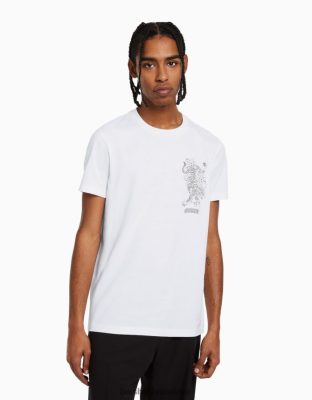 Bershka muži s potlačou trička s krátkym rukávom regular fit biela oblečenie B86RXX2727 Bershka Nohavice