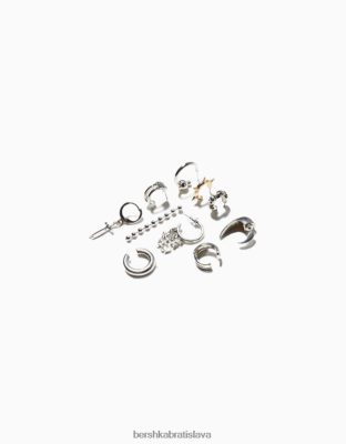 Bershka muži sada 10 náušníc striebro príslušenstvo B86RXX3669 Bershka Nohavice