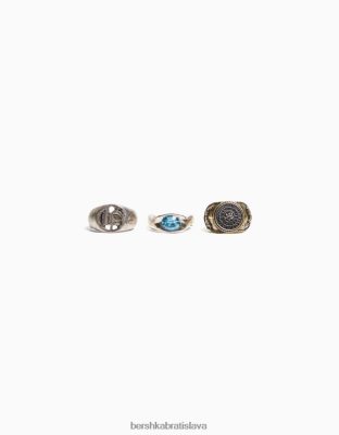 Bershka muži sada 3 kamienkových prsteňov striebro príslušenstvo B86RXX3661 Bershka Slovakia