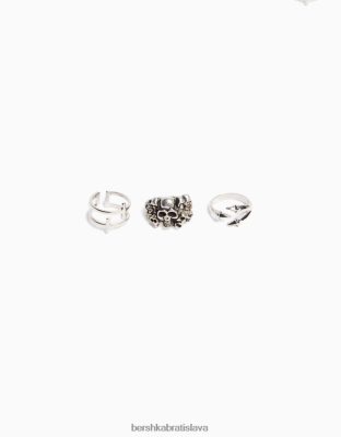 Bershka muži sada 3 krúžkov na kríženie lebky striebro príslušenstvo B86RXX3653 Bershka Rifle