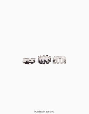 Bershka muži sada 3 krúžkov so sloganom striebro príslušenstvo B86RXX3647 Bershka Rifle