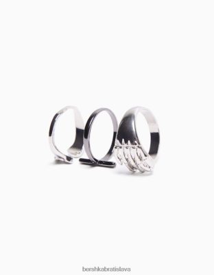 Bershka muži sada 3 krúžkov striebro príslušenstvo B86RXX3650 Bershka Rifle