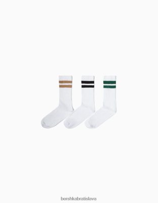 Bershka muži sada 3 párov pruhovaných ponožiek biela príslušenstvo B86RXX3415 Bershka Slovakia