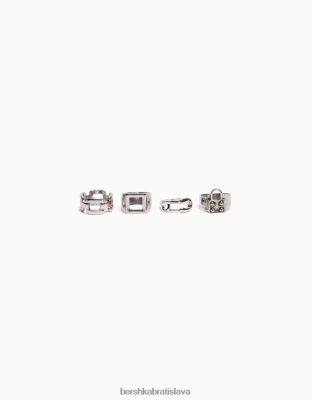 Bershka muži sada 4 krúžkov na visiaci zámok striebro príslušenstvo B86RXX3652 Bershka Slovakia