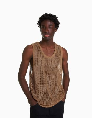 Bershka muži sieťovaný top bez rukávov ťava oblečenie B86RXX2830 Bershka Slovakia