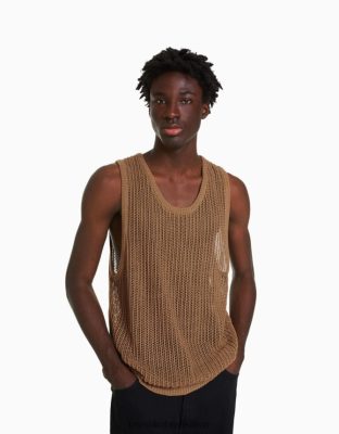 Bershka muži sieťovaný top bez rukávov ťava oblečenie B86RXX3000 Bershka Nohavice