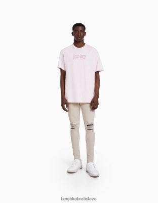 Bershka muži super úzke roztrhané džínsy béžová oblečenie B86RXX3185 Bershka Rifle