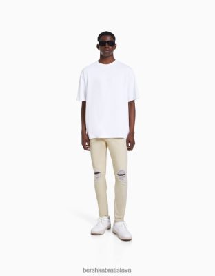 Bershka muži super úzke roztrhané džínsy piesku oblečenie B86RXX3183 Bershka Nohavice