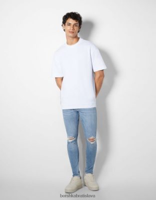 Bershka muži super úzke roztrhané džínsy svetlo modrá oblečenie B86RXX3167 Bershka Rifle