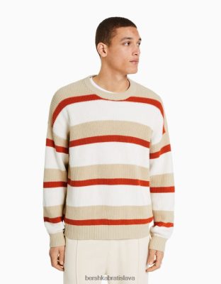 Bershka muži sveter s horizontálnymi pruhmi krém oblečenie B86RXX3013 Bershka Slovakia