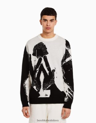 Bershka muži sveter s intarziou čierna oblečenie B86RXX3014 Bershka Rifle
