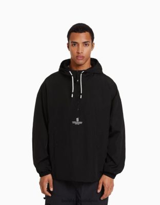 Bershka muži tenká nylonová bunda s kapucňou čierna oblečenie B86RXX3073 Bershka Slovakia