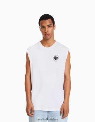 Bershka muži tričko bez rukávov v strihovom strihu biela oblečenie B86RXX2779 Bershka Slovakia