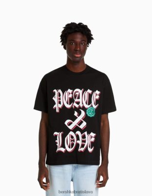 Bershka muži tričko boxy fit s krátkym rukávom s potlačou exkluzívne oblečenie B86RXX2788 Bershka Slovakia