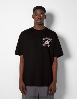 Bershka muži tričko boxy fit s krátkym rukávom s potlačou čierna oblečenie B86RXX2851 Bershka Slovakia