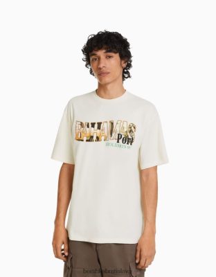 Bershka muži tričko boxy fit s krátkym rukávom s potlačou off white oblečenie B86RXX2711 Bershka Rifle