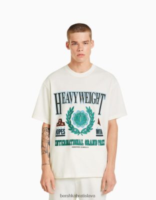 Bershka muži tričko boxy fit s krátkym rukávom s potlačou off white oblečenie B86RXX2789 Bershka Rifle