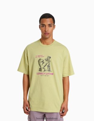 Bershka muži tričko boxy fit s krátkym rukávom s potlačou vápno oblečenie B86RXX2815 Bershka Slovakia