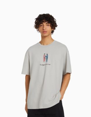 Bershka muži tričko s krátkym rukávom a potlačou kameň oblečenie B86RXX2676 Bershka Nohavice