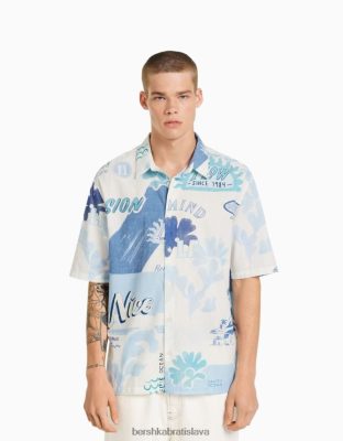 Bershka muži tričko s krátkym rukávom s potlačou svetlo modrá oblečenie B86RXX2910 Bershka Nohavice