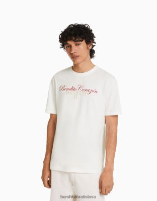 Bershka muži tričko s krátkym rukávom uvoľneného strihu s potlačou off white oblečenie B86RXX2808 Bershka Nohavice