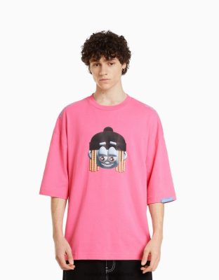 Bershka muži tričko s potlačou a 3/4 rukávmi fuchsiová oblečenie B86RXX2752 Bershka Slovakia