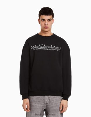 Bershka muži tupac mikina s výstrihom čierna oblečenie B86RXX2971 Bershka Slovakia