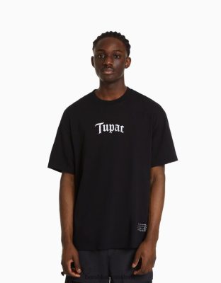 Bershka muži tupac print boxy fit tričko s krátkym rukávom čierna oblečenie B86RXX2722 Bershka Slovakia