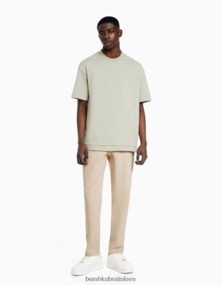 Bershka muži vintage džínsy rovného strihu béžová oblečenie B86RXX3126 Bershka Nohavice