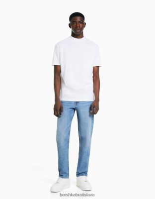 Bershka muži vintage džínsy rovného strihu svetlo modrá oblečenie B86RXX3125 Bershka Rifle