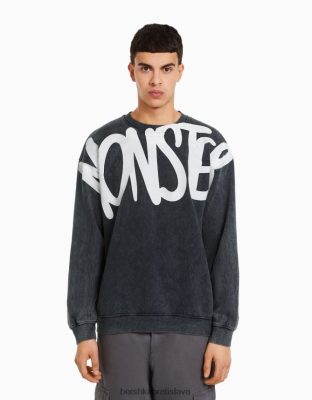 Bershka muži vyblednutá oversize mikina s potlačou striebro oblečenie B86RXX2978 Bershka Rifle