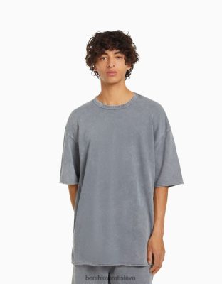 Bershka muži vyblednuté tričko s krátkym rukávom sivá oblečenie B86RXX2650 Bershka Slovakia