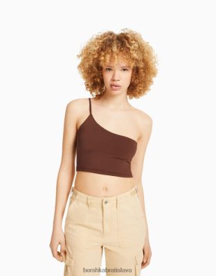 Bershka unisex asymetrický crop top s ramienkom hnedá oblečenie B86RXX3857 Bershka Rifle